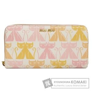 Miu Miu Logo Cat Motif Round Zip Long Wallet Leather